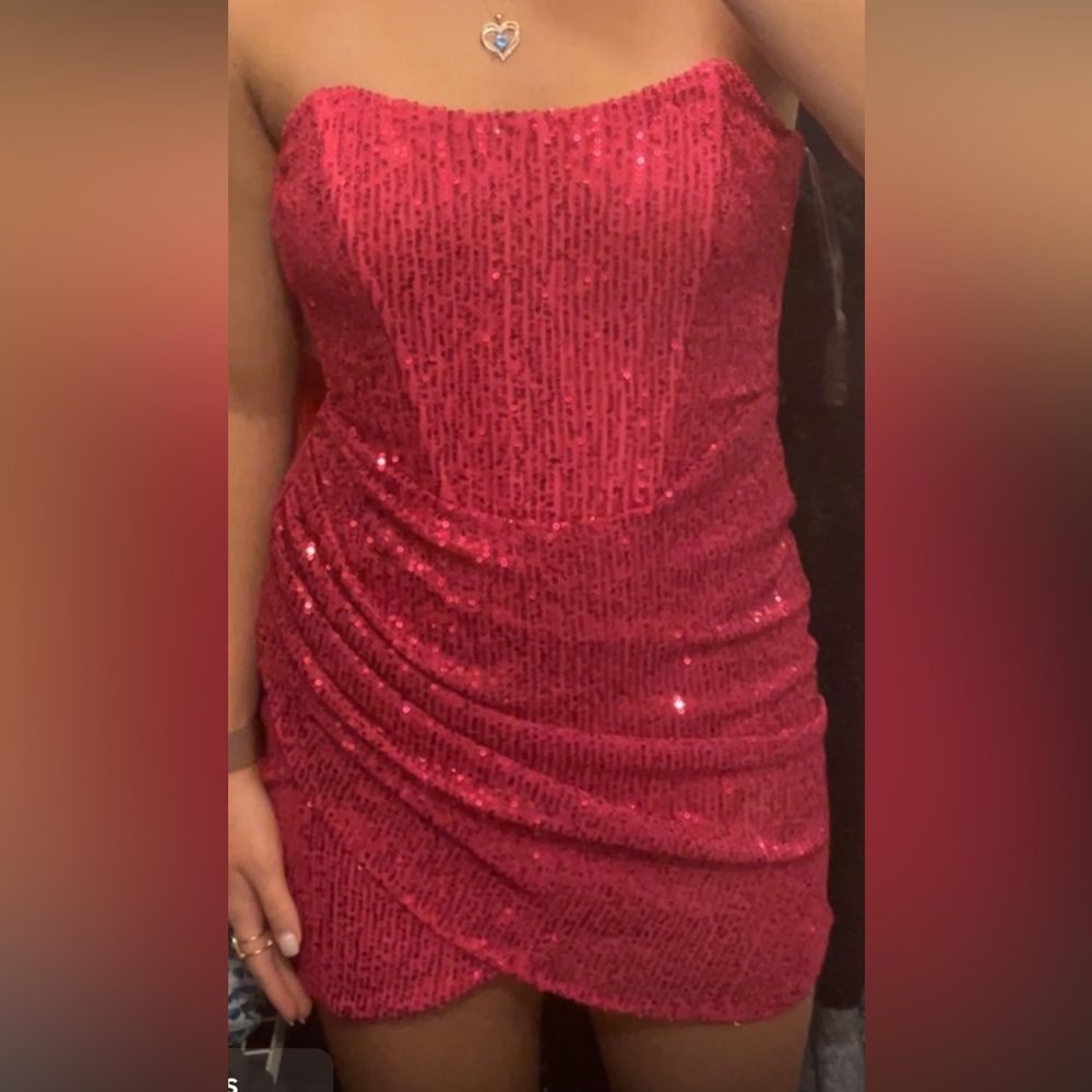 Hot Pink, strapless Showpo mini dress, size 2